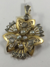 Broche de oro con diamantes y perlas | Comprar broches de segunda mano