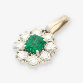 Colgante oro blanco, esmeralda y bri 2