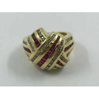 Anillo ancho en oro, brillantes y rubÃ­es 2