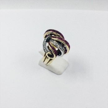 Anillo de oro blanco y amarillo, brillantes y rubÃ­es 2