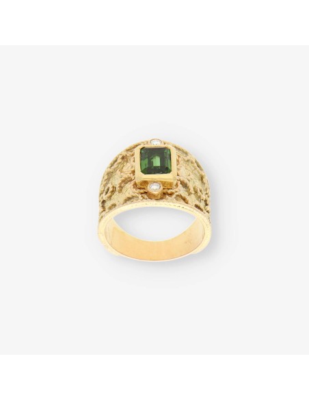 Anillo oro, piedra verde y bri