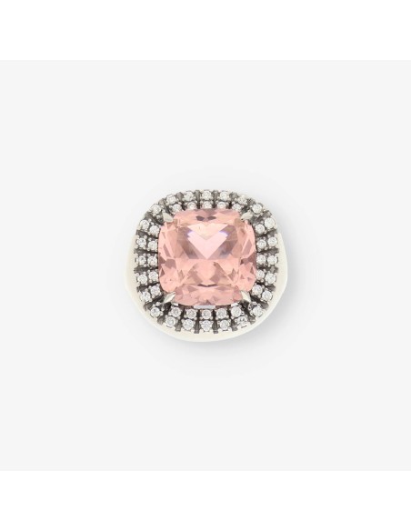 Anillo oro blanco y piedra rosa