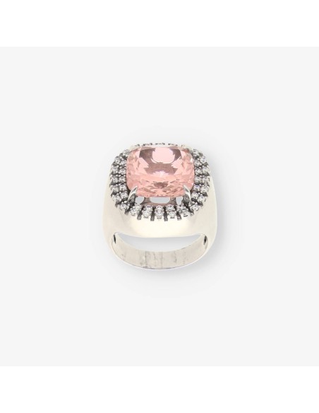 Anillo oro blanco y piedra rosa