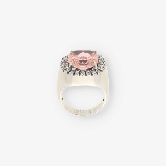 Anillo oro blanco y piedra rosa
