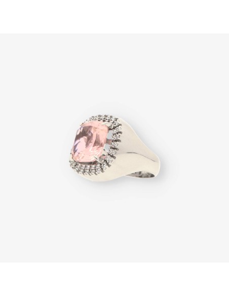 Anillo oro blanco y piedra rosa