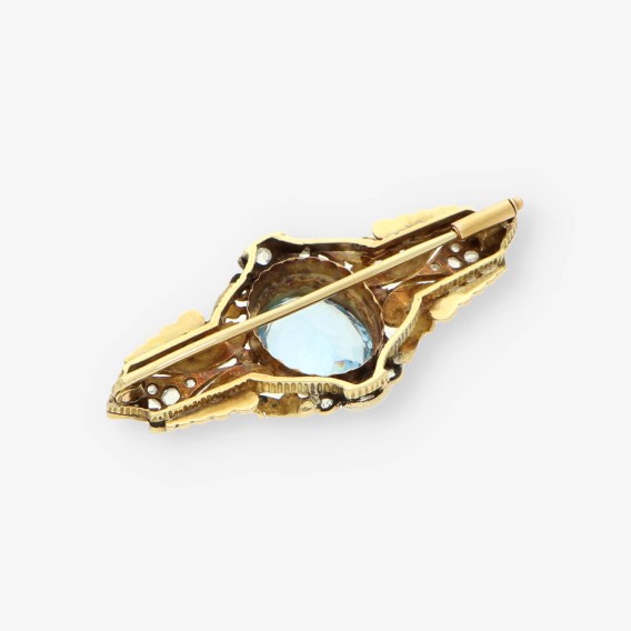 Broche oro topacio azul y diamantes