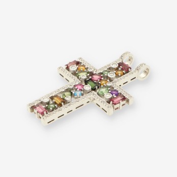 Cruz oro blanco piedras colores y bri 2