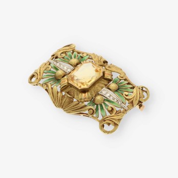 Broche oro esmalte y diamantes 2