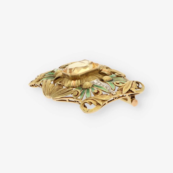 Broche oro esmalte y diamantes