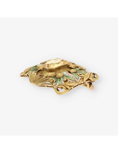 Broche oro esmalte y diamantes