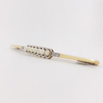 Broche aguja en oro, diamantes y perlitas 2