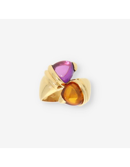 Anillo oro piedras colores