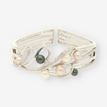 Pulsera esclava oro bl. y brillantes14Kt