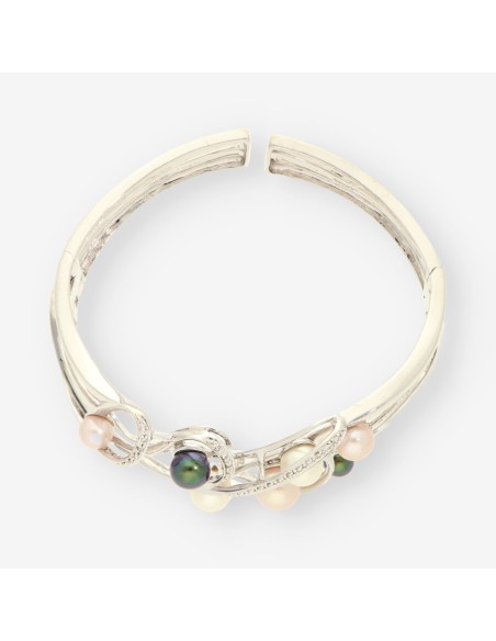 Pulsera esclava oro bl. y brillantes14Kt