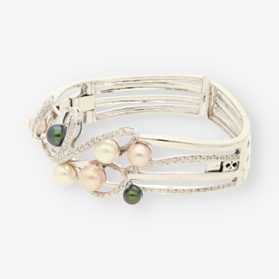 Pulsera esclava oro bl. y brillantes14Kt