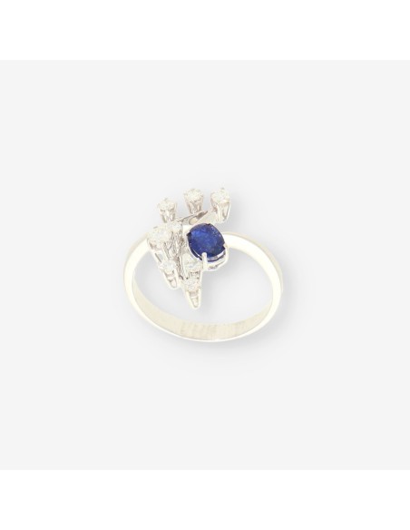 Anillo oro bl. zafiro y brillantes