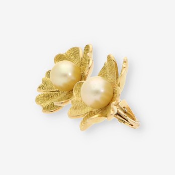 Pendientes oro flor con perlas 2