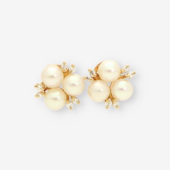 Pendientes oro perla y brillantes