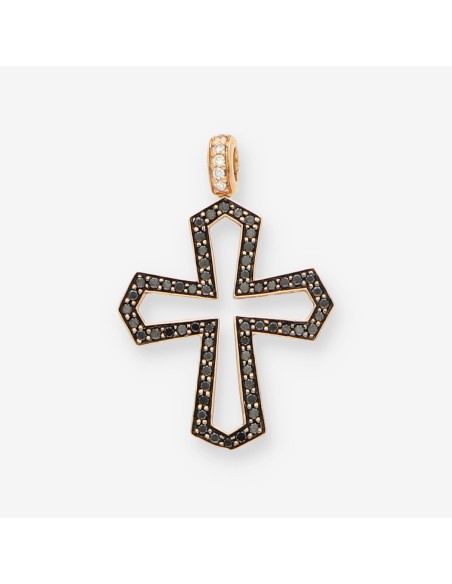 Cruz oro rosa y brillantes negros