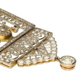 Broche vitage en oro bicolor oro 18kt brillantes y zafiro