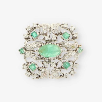 Broche oro blanco esmeralda y brillantes