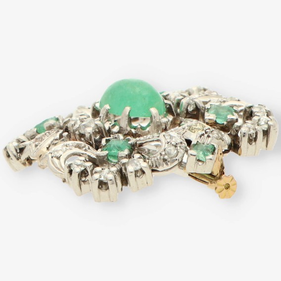 Broche oro blanco esmeralda y brillantes