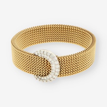 Pulsera oro bl./ama. y brillantes