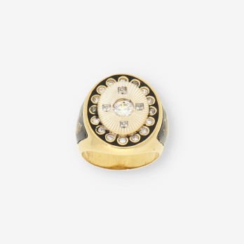 Anillo oro bl., amarillo y circonitas 2