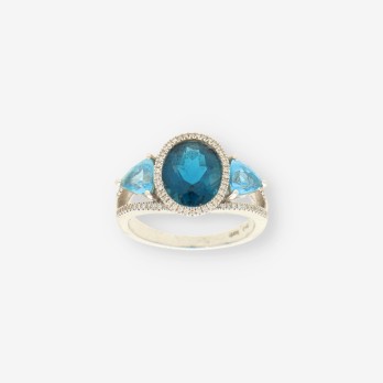 Anillo oro blanco p. azul y brillantes