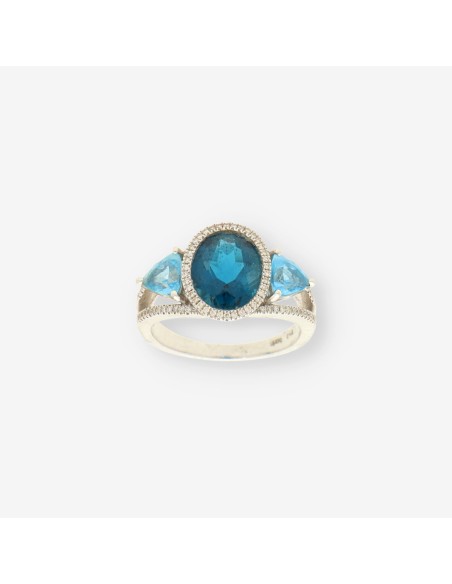 Anillo oro blanco p. azul y brillantes