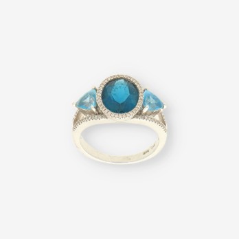 Anillo oro blanco p. azul y brillantes 2