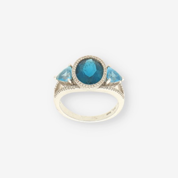 Anillo oro blanco p. azul y brillantes
