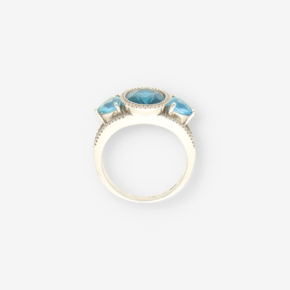 Anillo oro blanco p. azul y brillantes