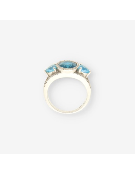 Anillo oro blanco p. azul y brillantes