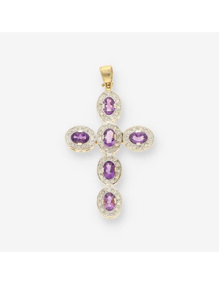 Cruz oro amatista y brillantes