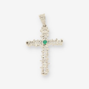 Colgante cruz oro blanco y esmeralda