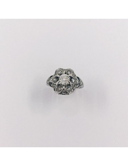 Anillo vintage en oro blanco 18kt con brillantes