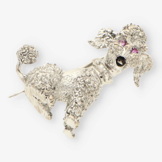 Broche perro oro blanco