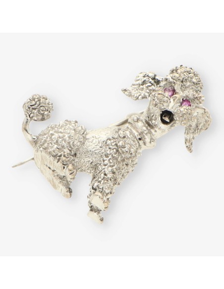 Broche perro oro blanco