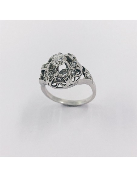 Anillo vintage en oro blanco 18kt con brillantes