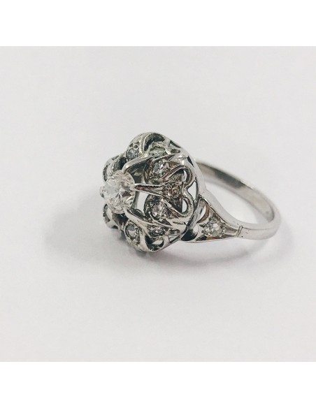 Anillo vintage en oro blanco 18kt con brillantes