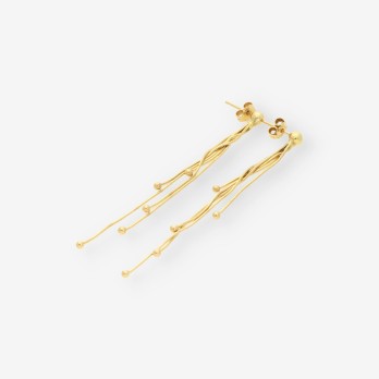 Pendientes largos bolitas oro 2
