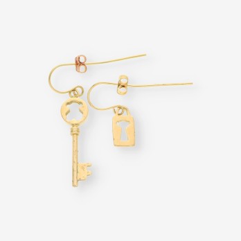 Pendientes largos llave y cerradura oro