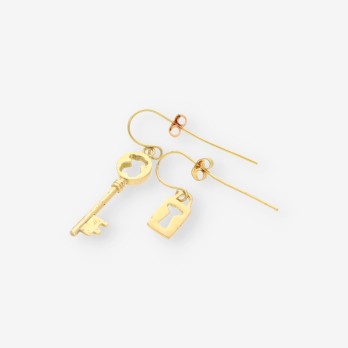 Pendientes largos llave y cerradura oro 2