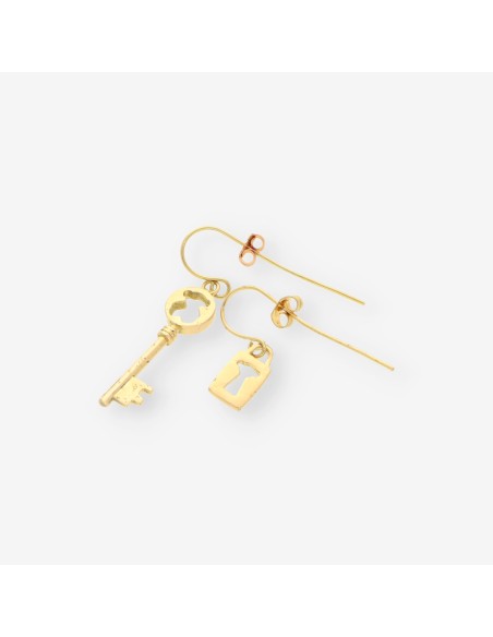 Pendientes largos llave y cerradura oro