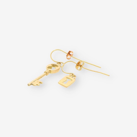 Pendientes largos llave y cerradura oro