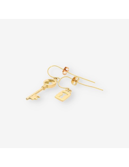 Pendientes largos llave y cerradura oro
