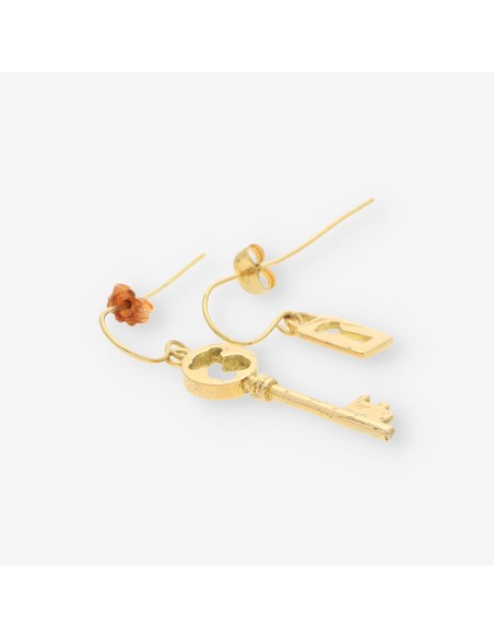 Pendientes largos llave y cerradura oro