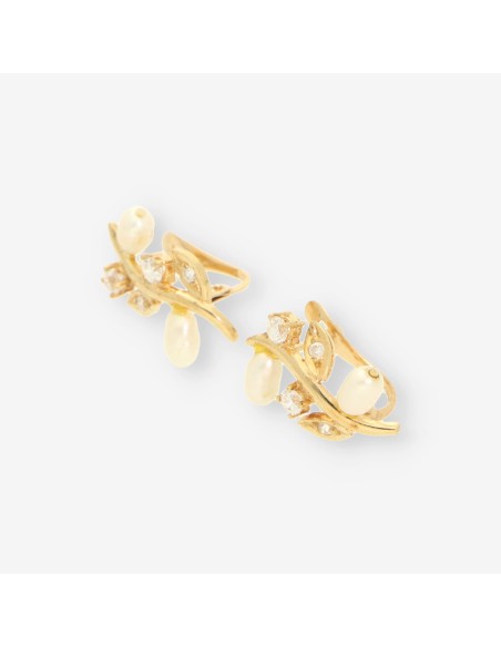 Pendientes oro, perla y circonitas