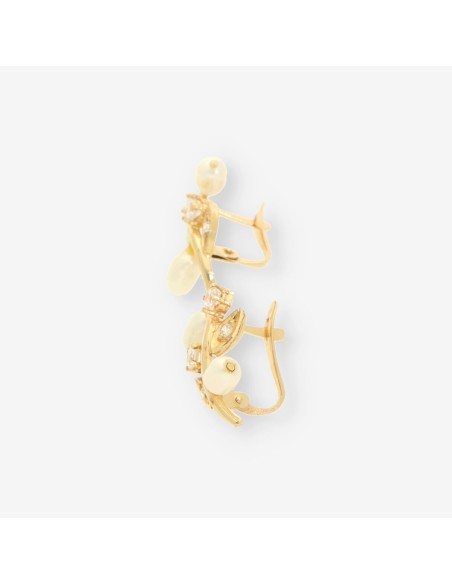 Pendientes oro, perla y circonitas